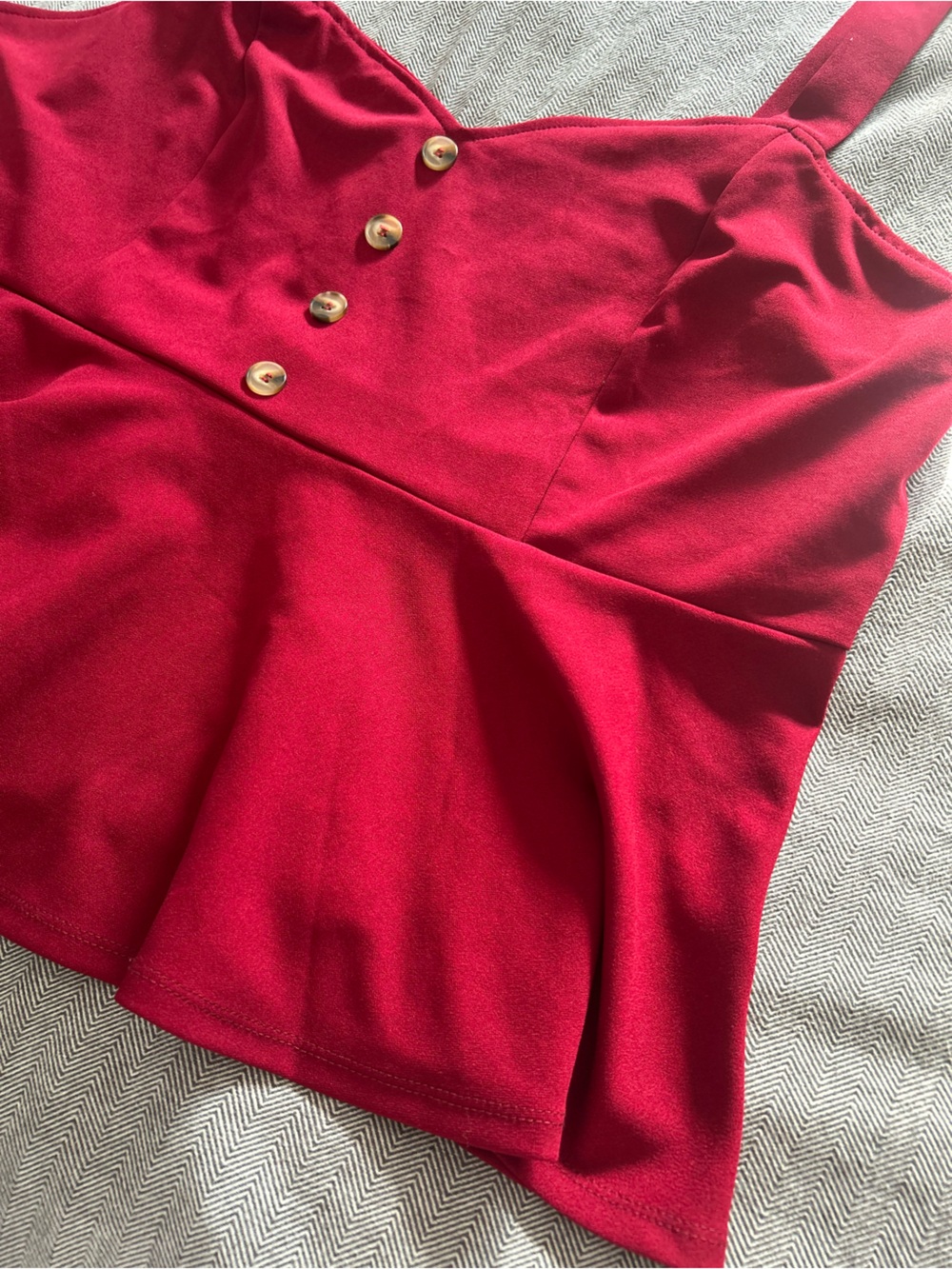 Burgundy Peplum Button-Front Camisole Sweetheart With Straps Top - Picture 2 of 4